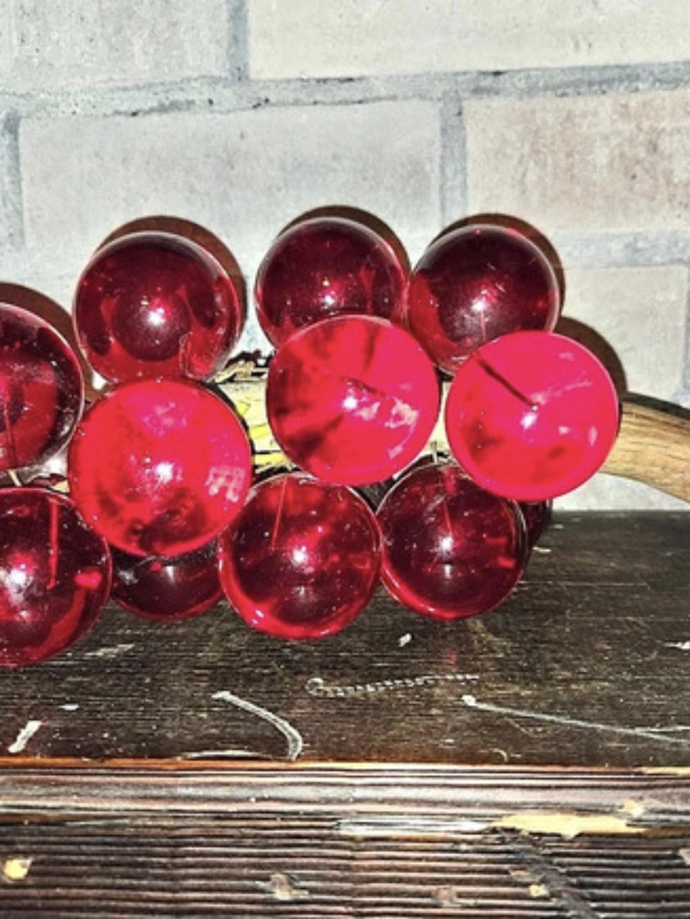 Vintage Lucite Grape Cluster on Driftwood Sculpture